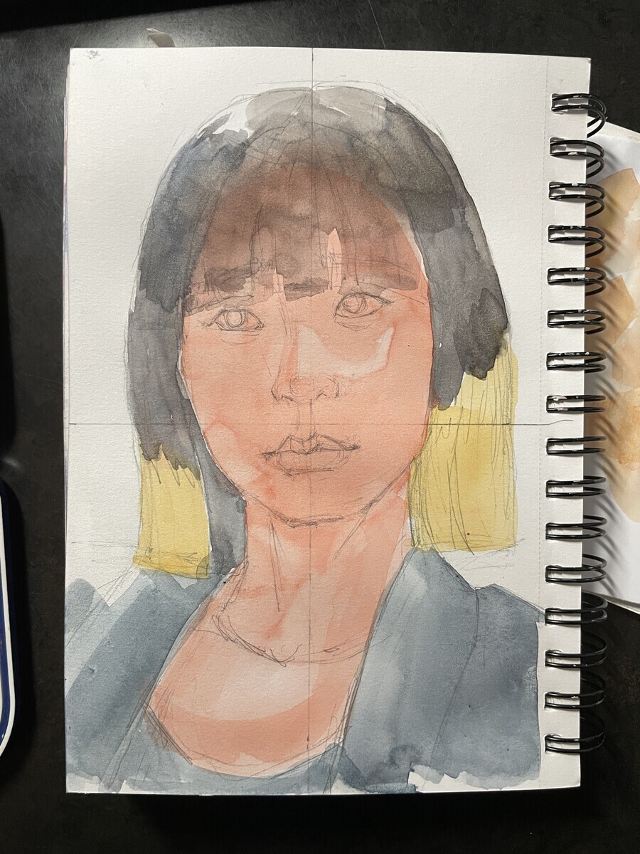 不透明水彩で人物画 8月6日 ホルベイン&ターナーデザインガッシュ - 桃