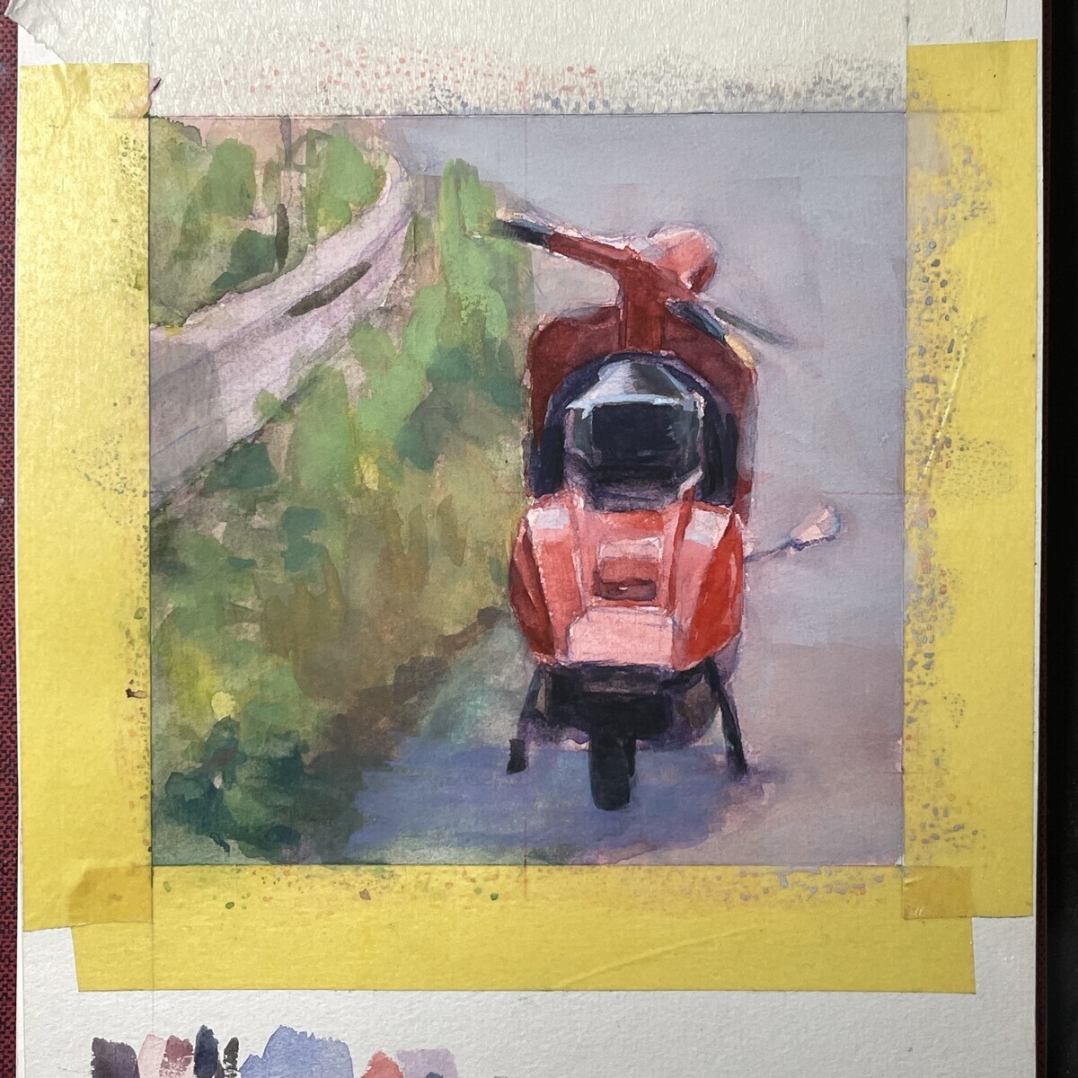 ガッシュで描く 一日一絵 乗り物『スクーター』ホルベイン不透明水彩
