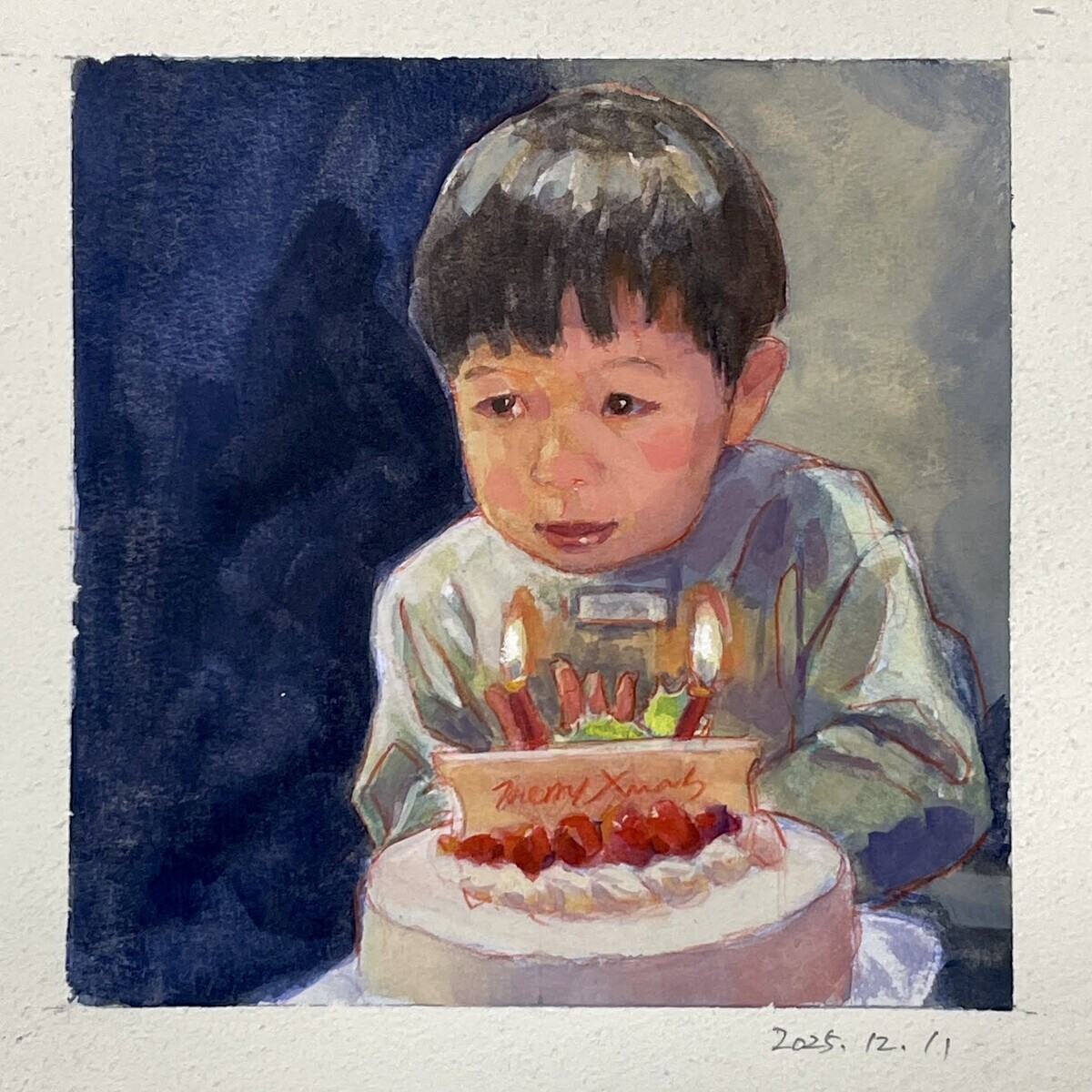 ガッシュで描く 一日一絵 光とポートレート『クリスマスケーキ