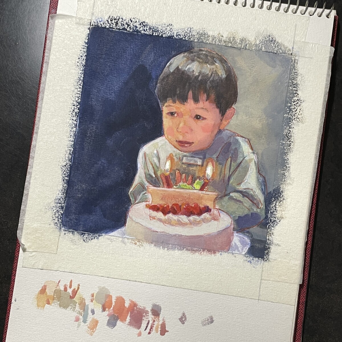 ガッシュで描く 一日一絵 光とポートレート『クリスマスケーキ