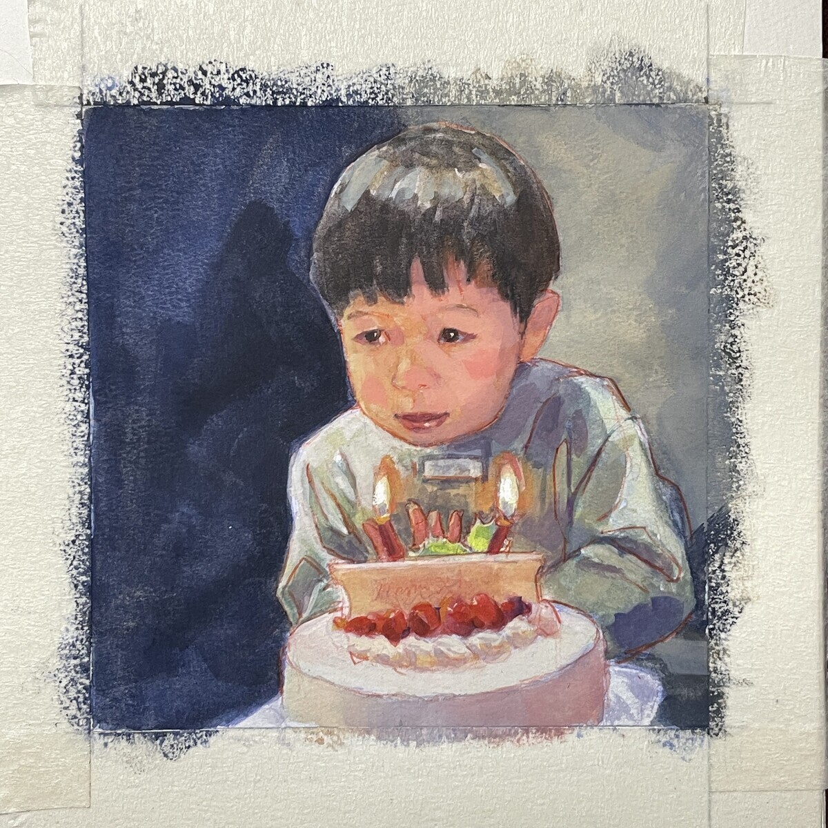 ホリデーケーキ 絵画 木星人の絵たち ガッシュで描く 一日一絵 光とポートレート『クリスマスケーキ