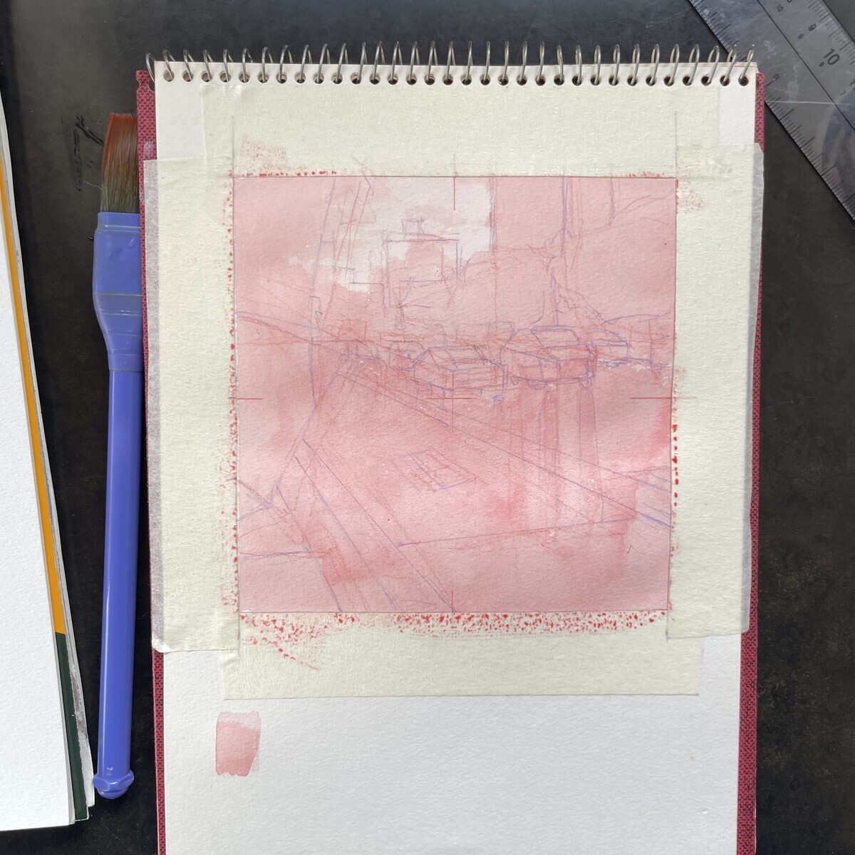 ガッシュで描く 一日一絵 風景『雨』ホルベイン不透明水彩 14日目 - 桃