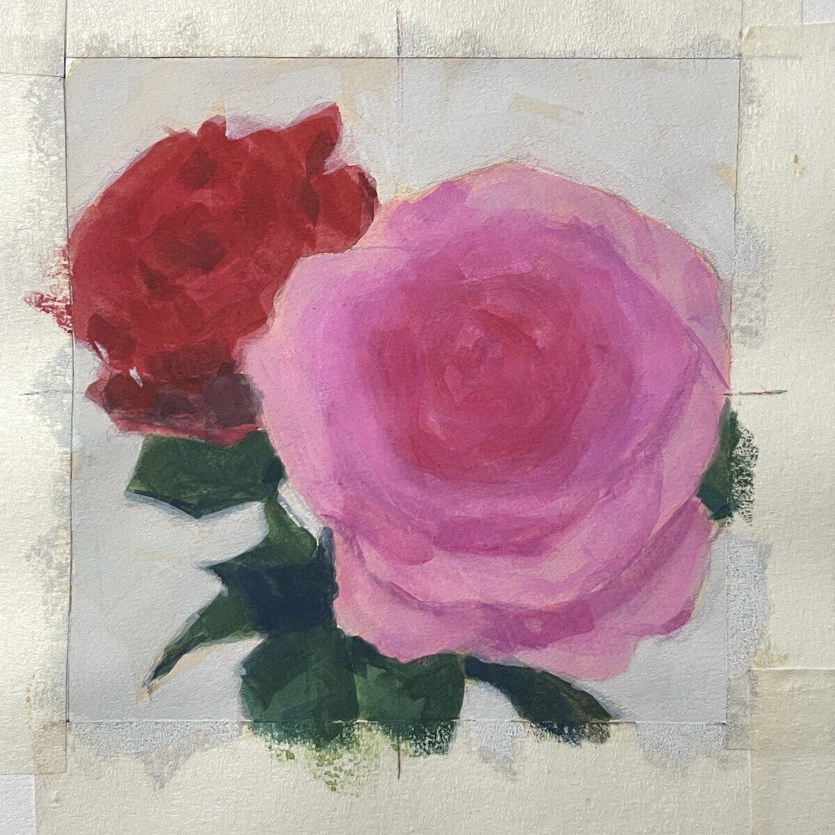 絹本着彩/薔薇図 プラチナ粉・ラピスラズリ・コチニール高級岩絵の具仕様 一点もの 高級岩絵の具絹本着彩/薔薇図 プラチナ粉・ラピスラズリ・コチニール