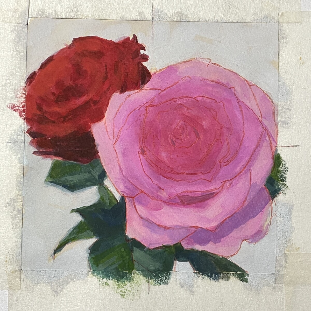 ガッシュで描く 一日一絵 『薔薇の花』ホルベイン不透明水彩 17日目