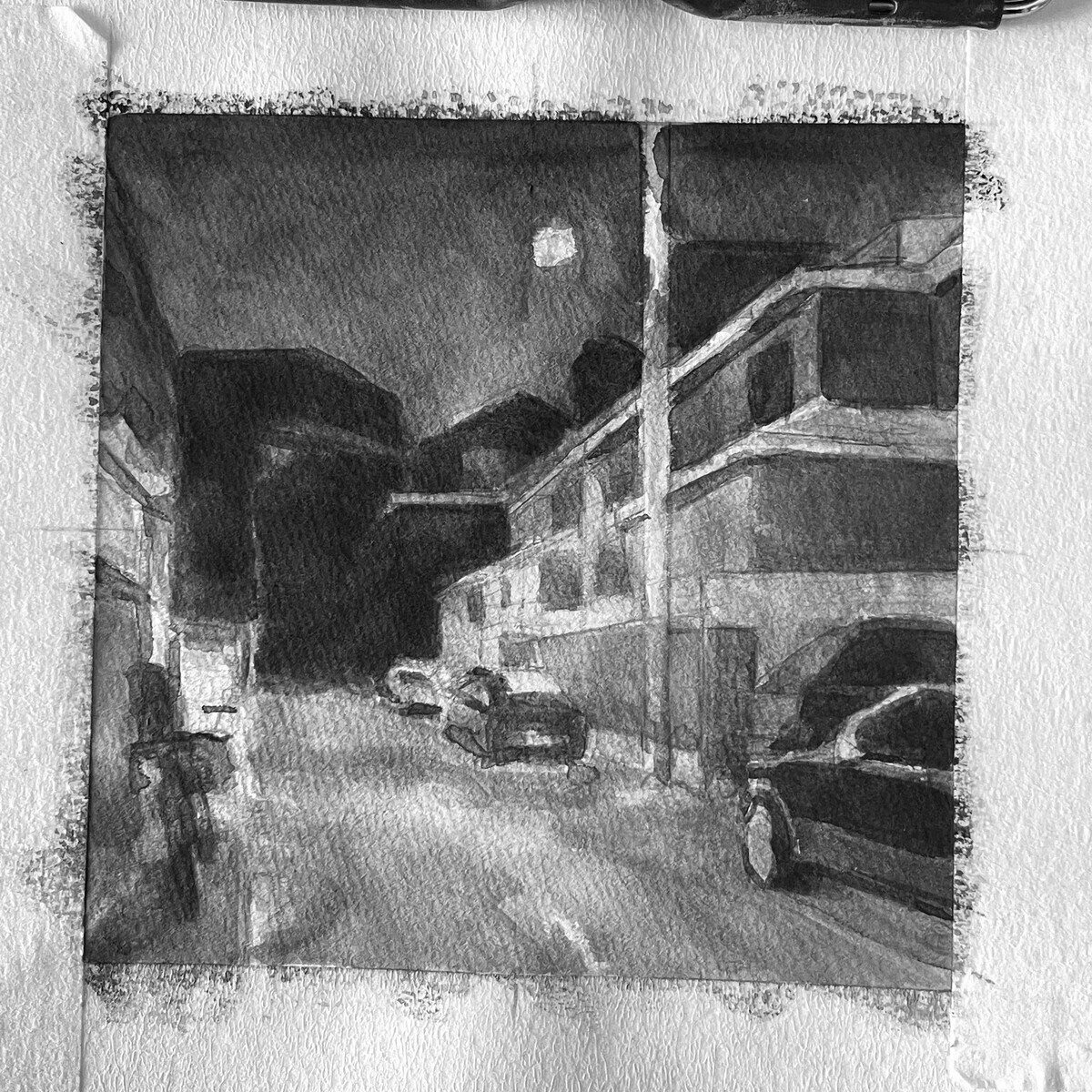 ハンドペイント　風景画 ガッシュで描く 一日一絵 路地裏『ソウル弘大』ホルベイン不透明水彩