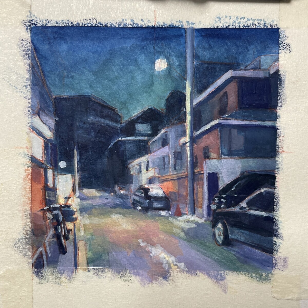 ガッシュで描く 一日一絵 路地裏『ソウル弘大』ホルベイン不透明水彩