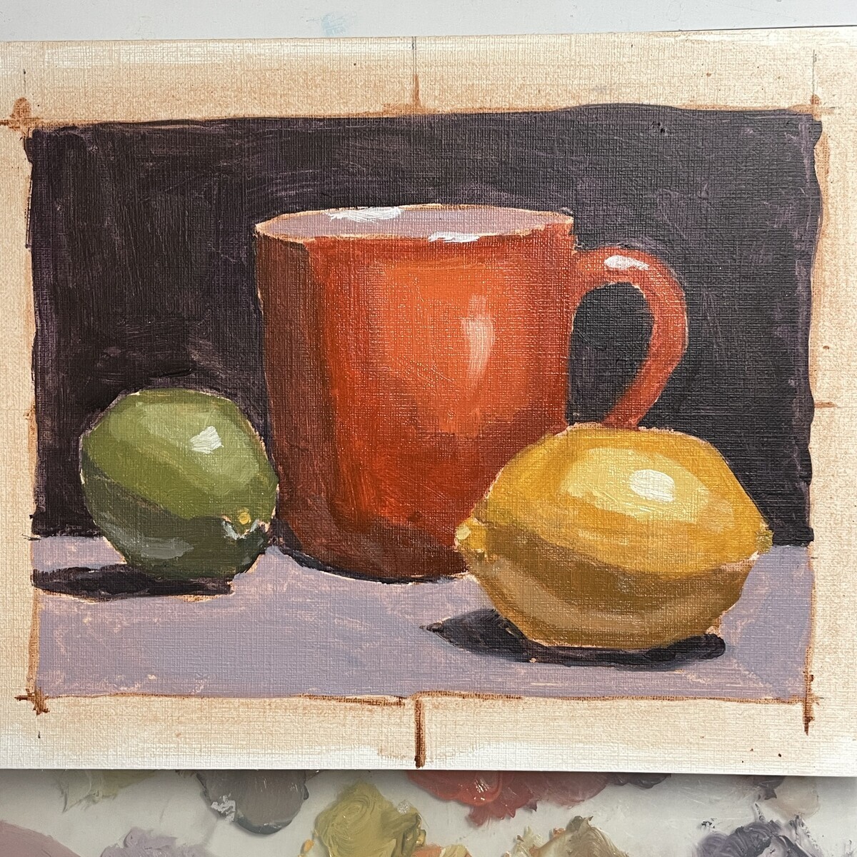 油絵リハビリ：赤いカップの静物画（ペイントコーチ） - 桃蝶画房