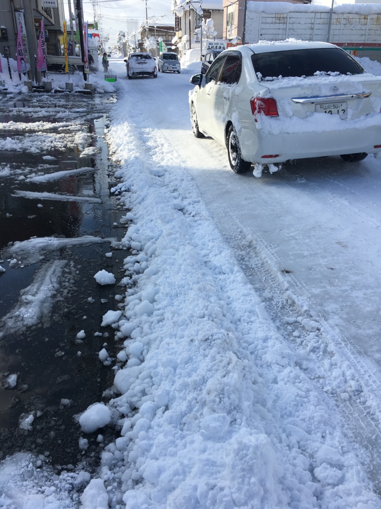 f:id:jdy00247:20170116113929j:plain 土屋薬局前の駐車場。雪景色