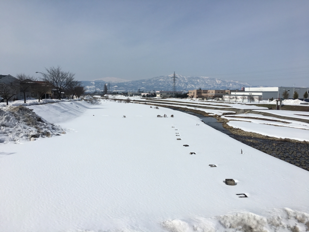 ３月１日の野川、雪景色