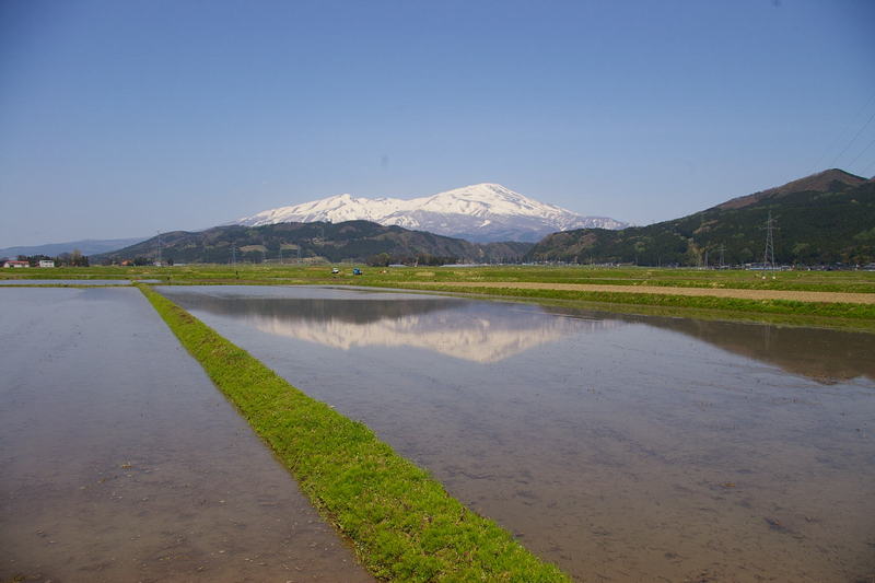 田園に写る鳥海山