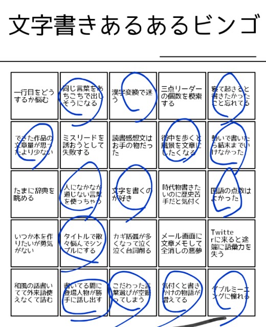 第四弾 文字書きあるあるビンゴやってみた 人生の落し物を探して