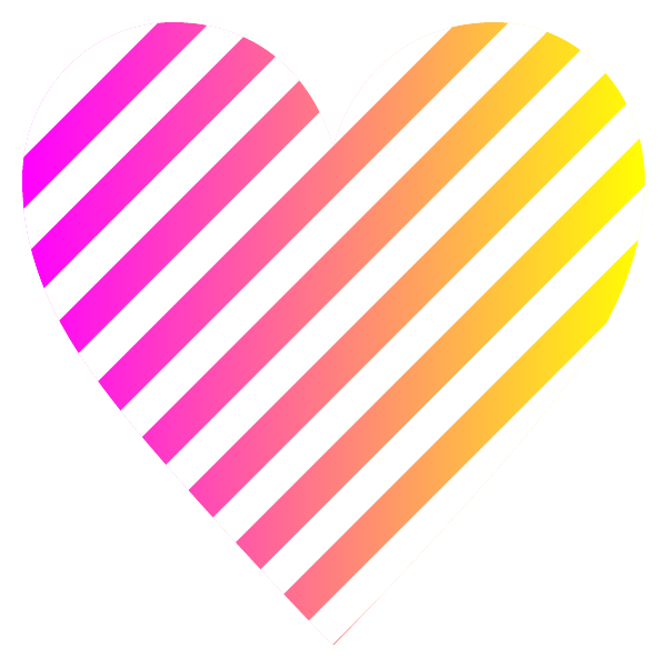 「ピンクとイエローのグラデーション」と白のストライプ柄のハート hot pink and yellow gradient white striped heart