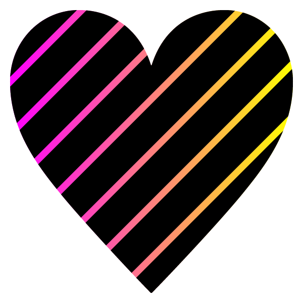 「ピンクとイエローのグラデーション」と黒のストライプのハート pink and yellow gradient black striped heart