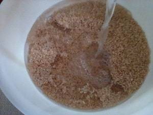 玄米にぬるま湯を入れる