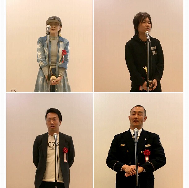 上段左上から時計回りに、地方公務員アワード2019を受賞した尾道市役所(広島)福祉保健部子育て支援課 専門員の倉田 麻紀さん、三芳町役場(埼玉)秘書広報室 主査の佐久間 智之さん、横浜市消防局(神奈川)消防訓練センター 管理・研究課 主任の瀬戸 勇さん、神戸市役所(兵庫)企画調整局つなぐ課 特命係長の長井 伸晃さん