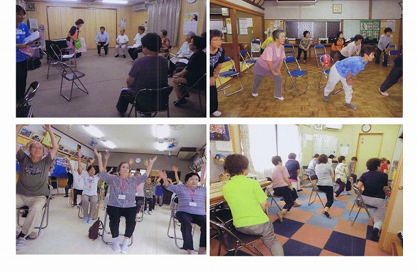 「大東元気でまっせ体操」の様子。自治会館、公民館、福祉センター、銀行支店などの民間施設空きスペース等、高齢者が通いやすい多様な場所を会場に住民主体で実施されている