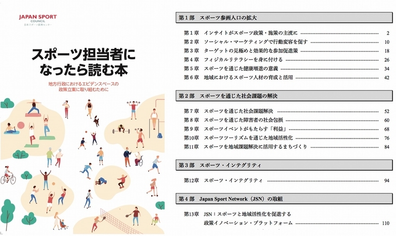 「スポーツ担当者になったら読む本」の表紙(左)と目次(右)