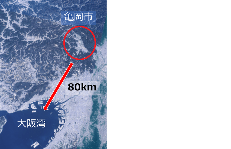 亀岡市と大阪湾の地理(地図写真は国土地理院ウェブサイトより)