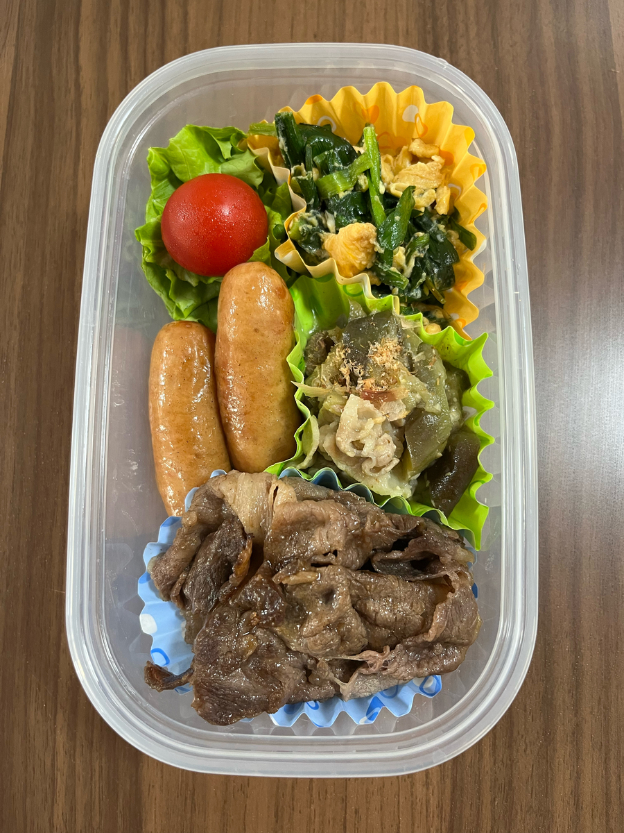 休日のお弁当】タッパー弁当⑦『男飯風お弁当』 - くまちゃんの自転車日記