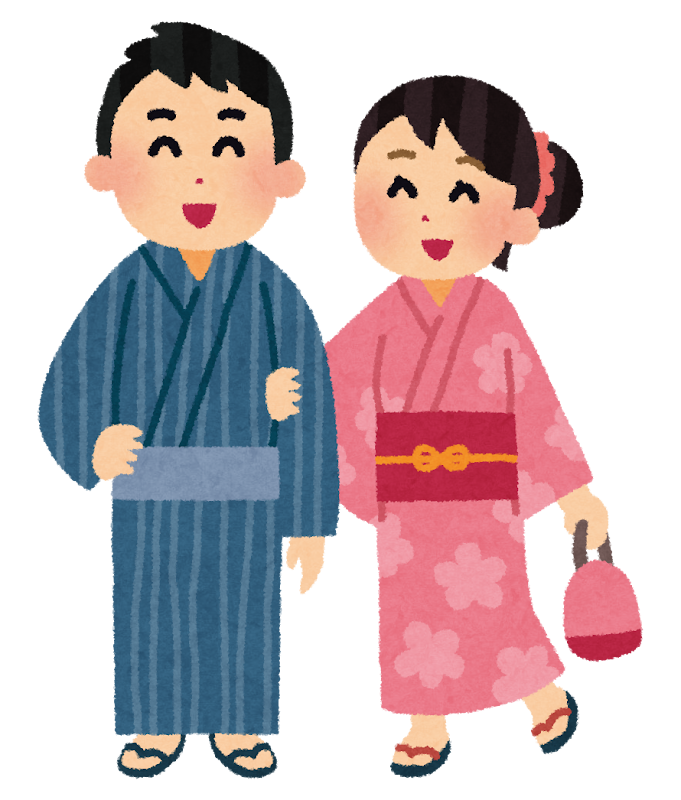 浴衣を着たカップルのイラスト