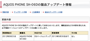 Aquos Phone Sh 06d 製品アップデート 09 25 は Android 4 0 アップデート 変な発想法 Mobile編