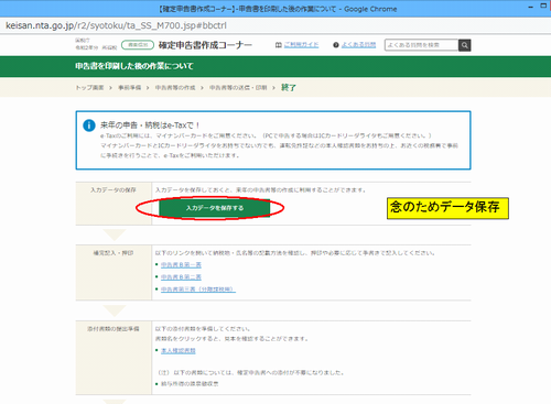 国税庁サイトの確定申告入力画面