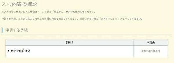 入力内容の確認画面