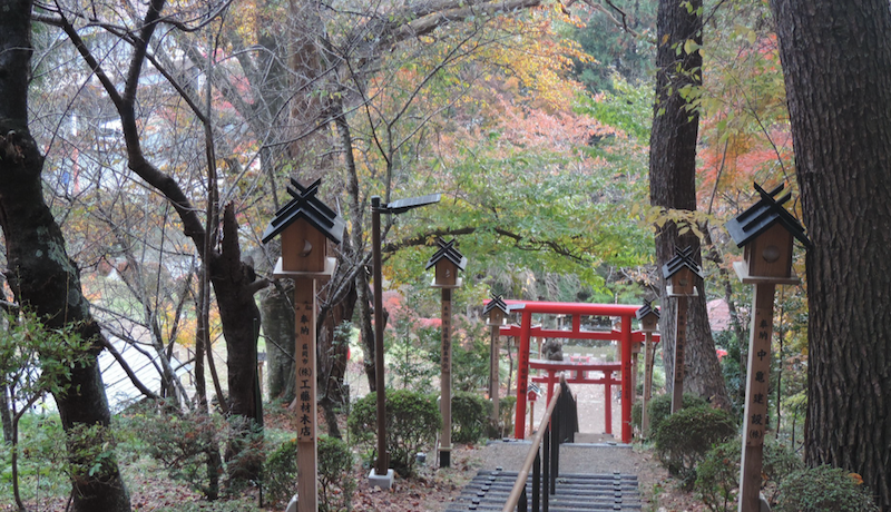 金殖神社から見下ろす境内の紅葉