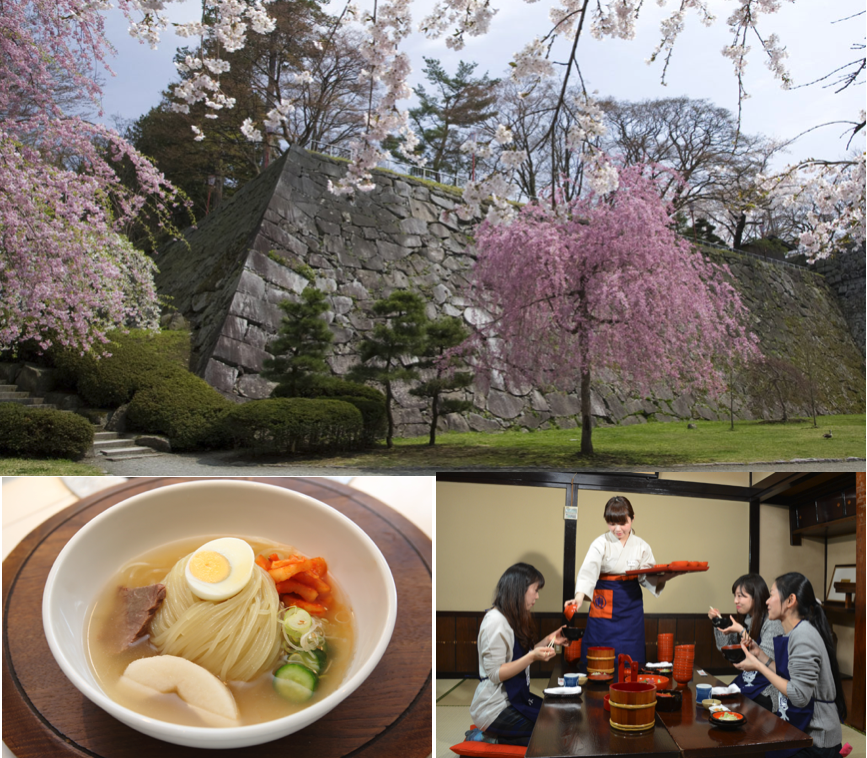 盛岡城跡公園の石垣と盛岡冷麺・わんこそば