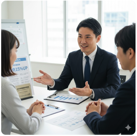 ビジネスパーソンが転職エージェント、または企業の採用担当者と面接をしている場面。