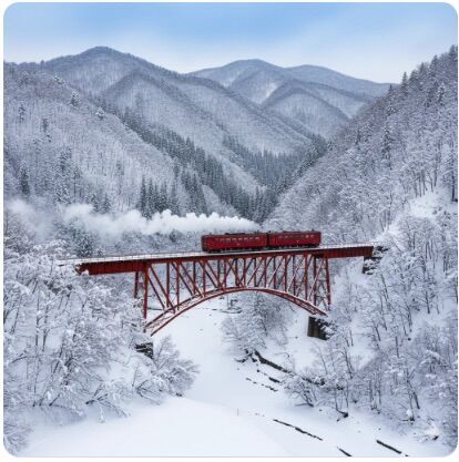 冬の大又川橋梁を渡る列車のイメージ画像です。