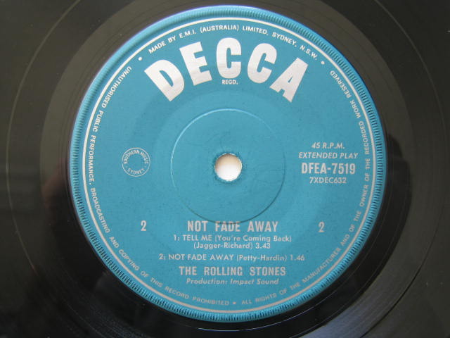 ローリング・ストーンズ オーストラリア盤EP② NOT FADE AWAY+3