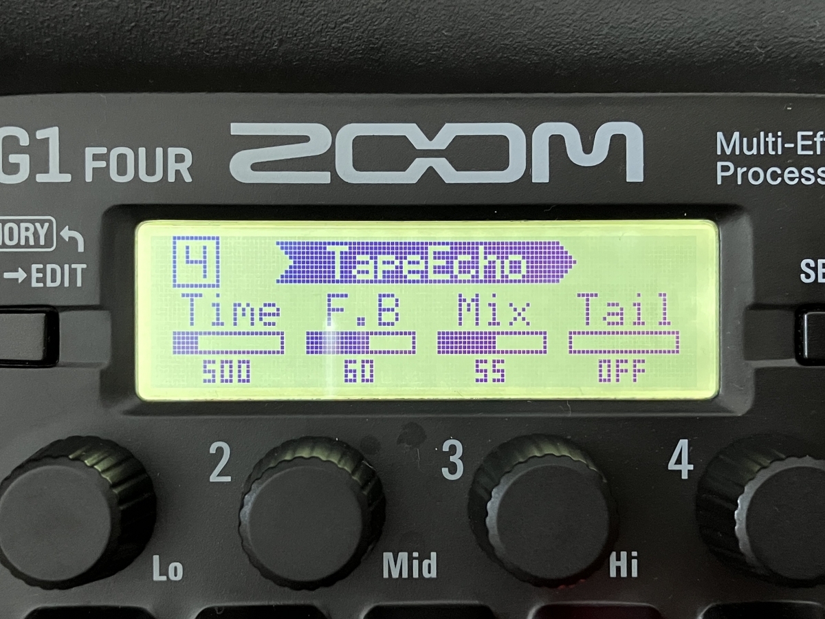 ZOOM G1 FOUR TapeEchoのセッティング画像です