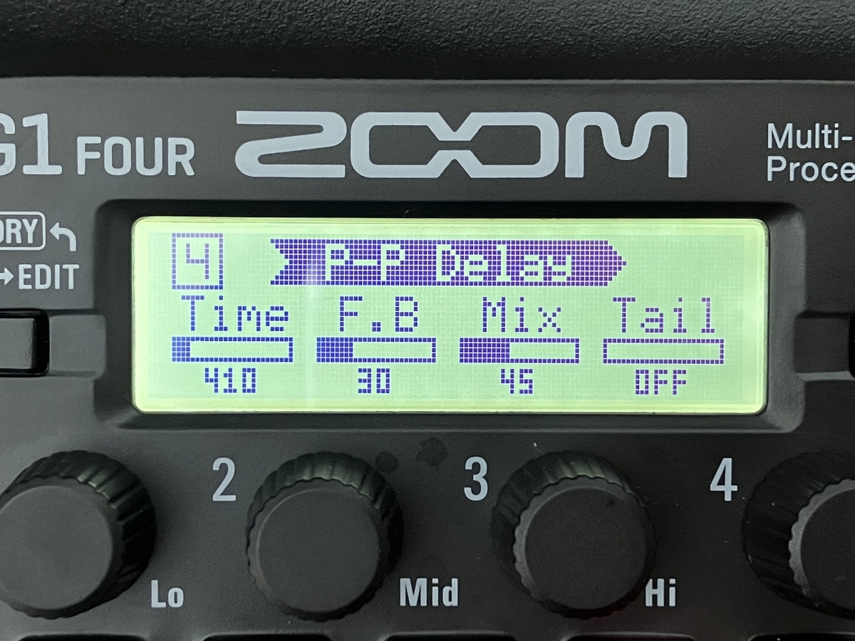 ZOOM G1 FOUR P-P Delayのセッティングの画像です