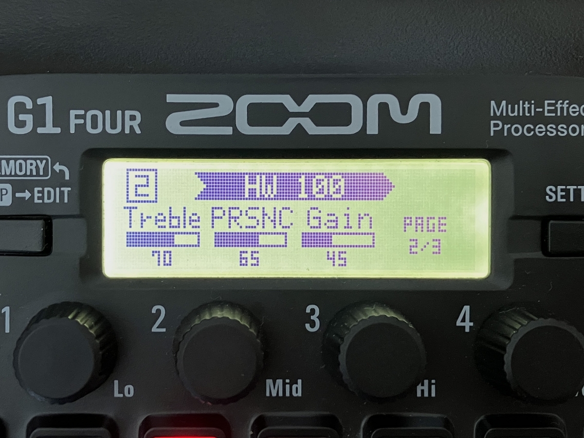 ZOOM G1 FOUR HW100のセッティングの画像です