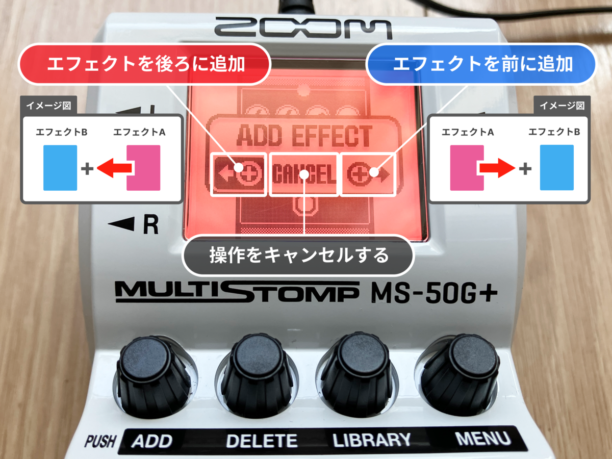 ZOOM MS-50G+のエフェクトを追加する画像です