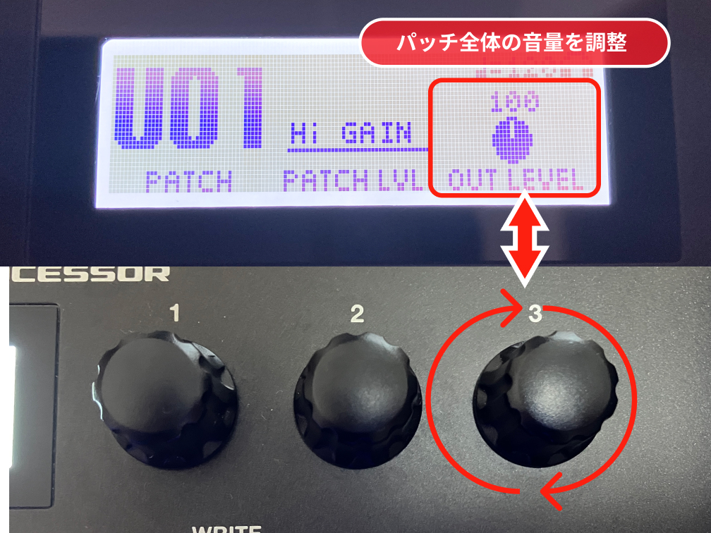 BOSS GT-1のOUT LEVELの画像です