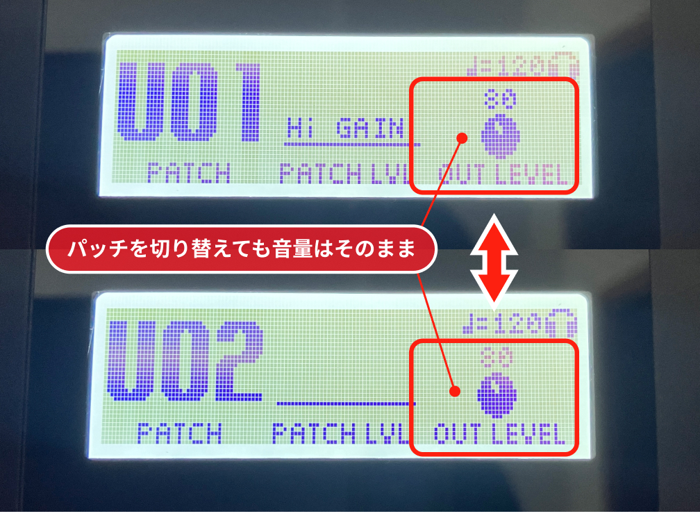 BOSS GT-1のOUT LEVELの画像です