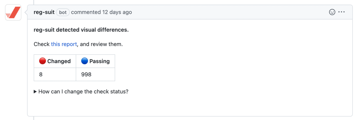 Visual Regression Testing の実行結果