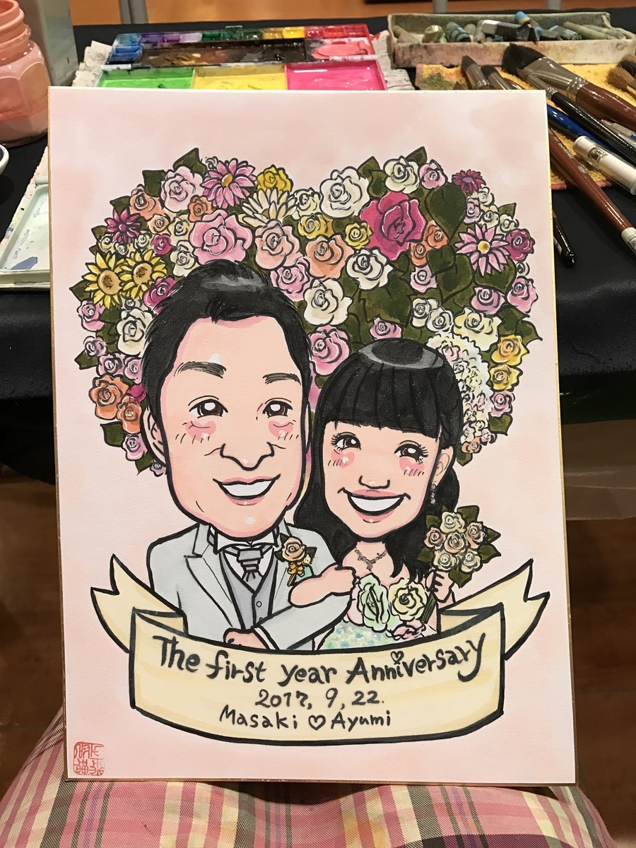 似顔絵ウェルカムボード、新郎新婦の似顔絵ウェルカムボード