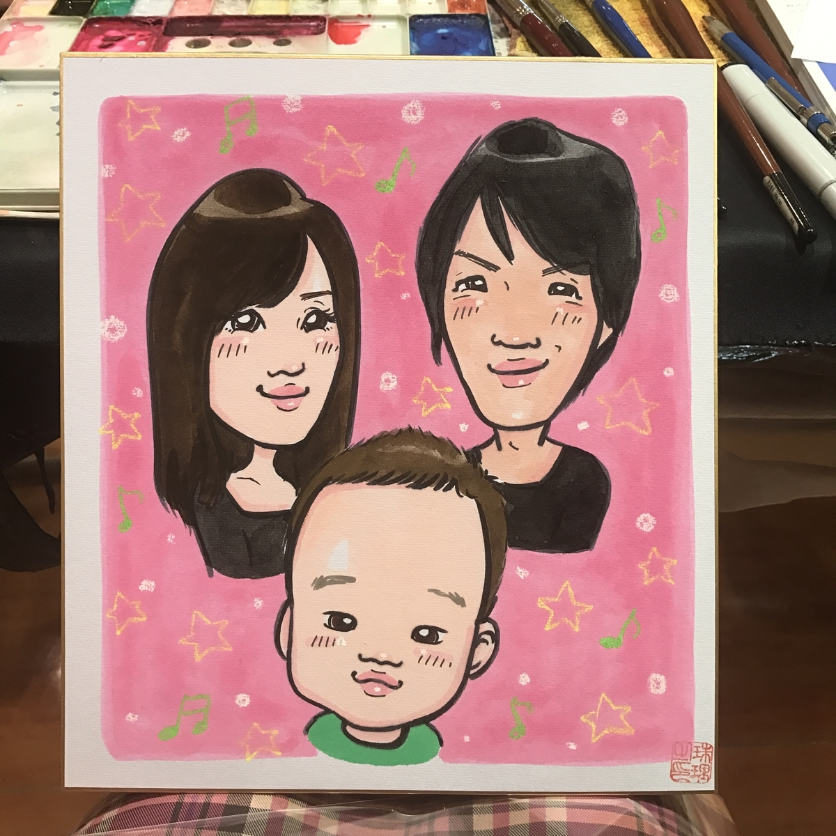 家族3名の似顔絵