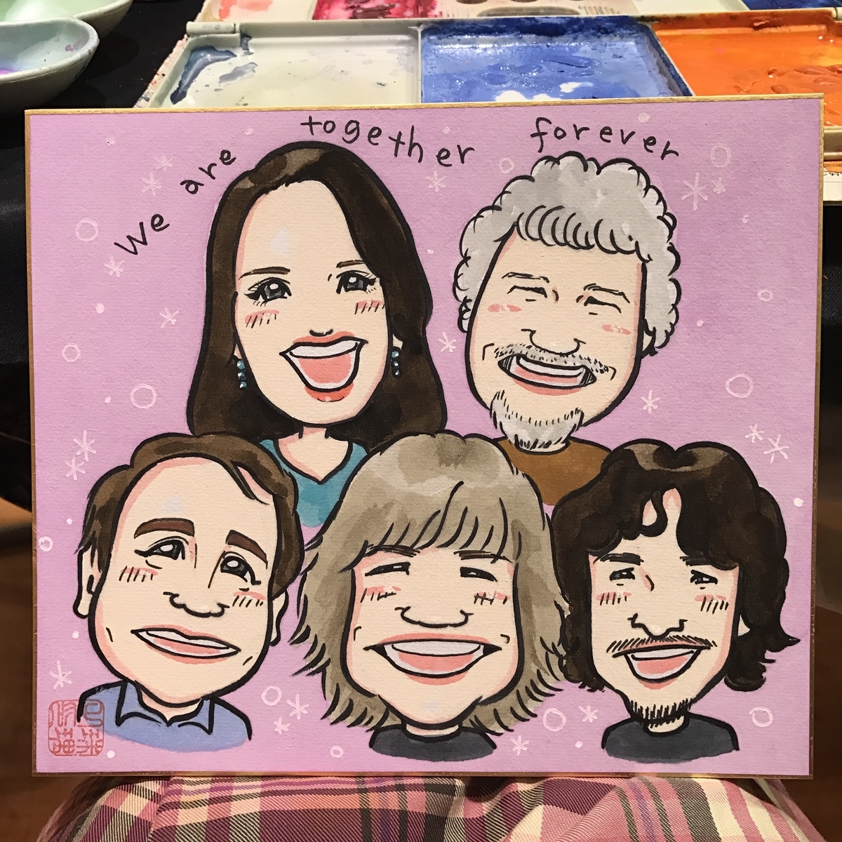 アメリカ人の5人家族の似顔絵