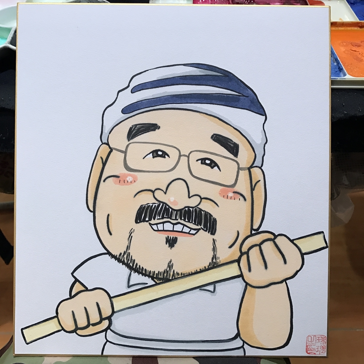 名刺用の似顔絵　そば打ち