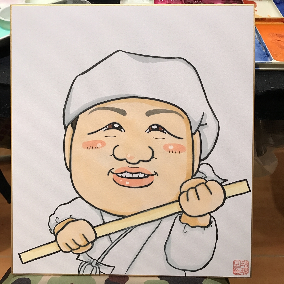 名刺用の似顔絵　そば打ち