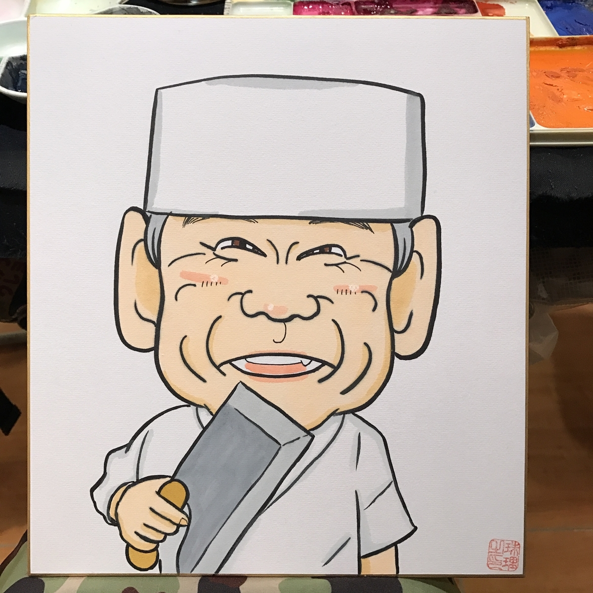 名刺用の似顔絵　そば打ち