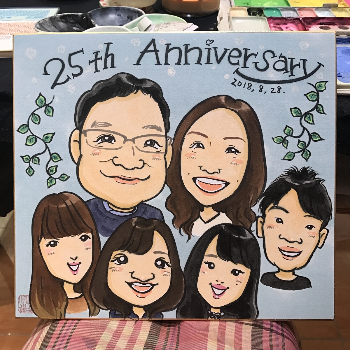 結婚25周年祝いの似顔絵