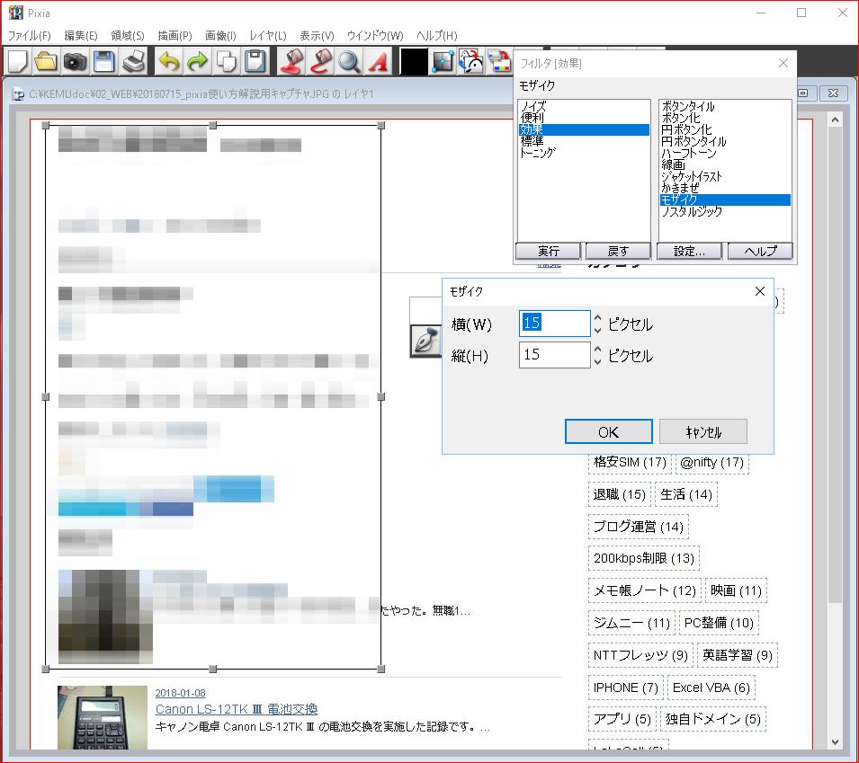 モザイク 15ピクセル