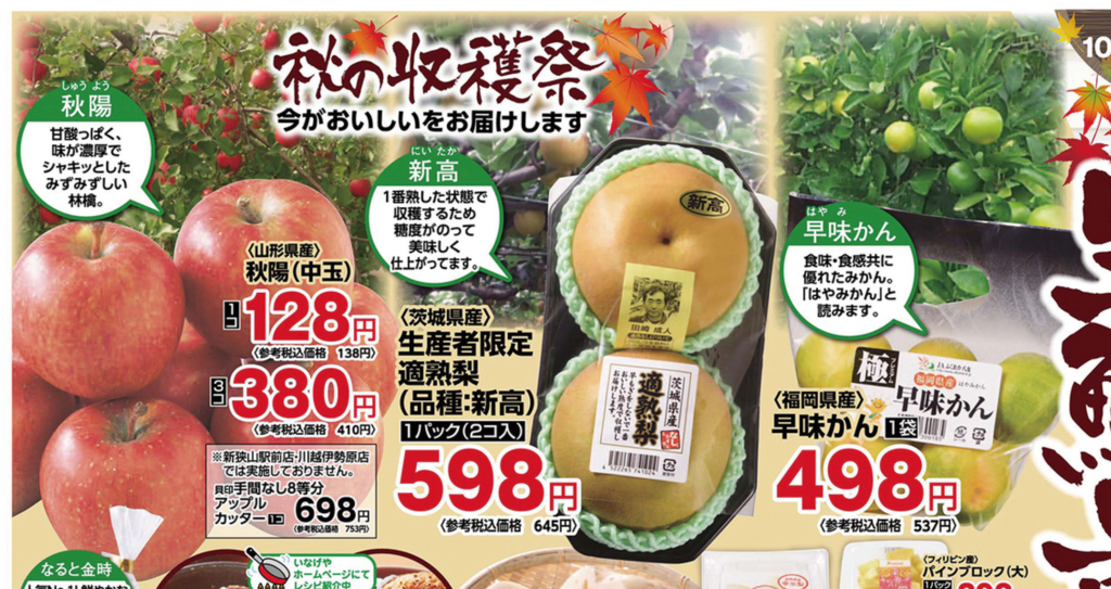 画像 画像処理 背景写真 果物 いなげや 10月7日号 チラシ分析