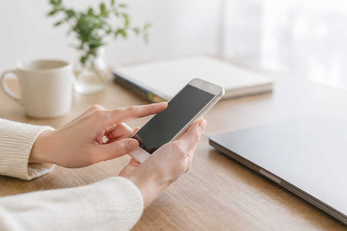 スマートフォンでメッセージを入力している手元のイメージ