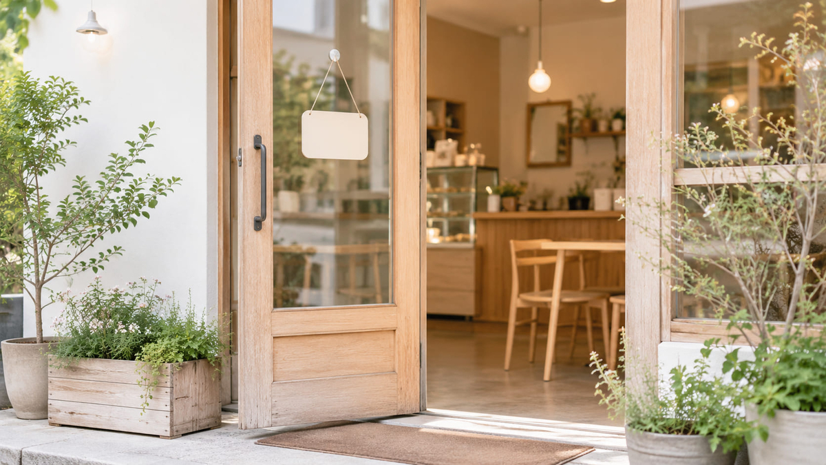 出禁になる人の特徴やお店に断られる理由を解説するカフェ入口のイメージ